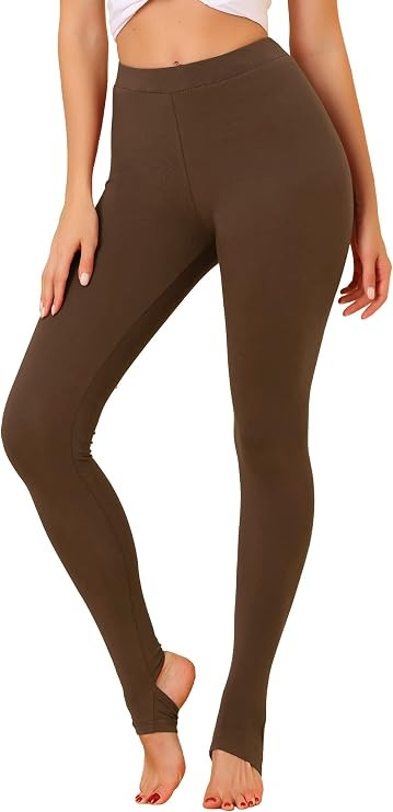Allegra K Women's Cotton Leggings Elastic Waistband Gym Yoga Soft Christmas Stirrup Pants Tights | Amazon (US)