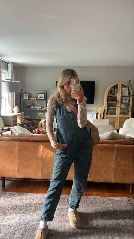 My favorite, Free People denim, Thomas Sue, which is the easiest mom outfit to put on but also look like you have it together. I get a size small it does run big. You also have to get this lace layering turtleneck. I put it under every thing and it just adds a little something. I size up in this and get a medium.

Free People, Denham, overalls, blaring, top, mom, outfit, toddler, mom

#LTKstyletip #LTKfindsunder100 #LTKSeasonal