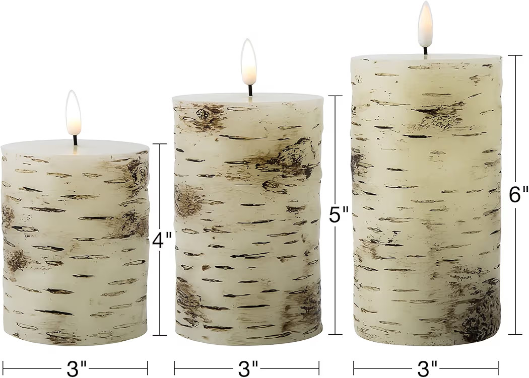Eywamage Birch Bark Flameless Pillar Candles with Remote, Flickering Rustic Battery LED Wood Cand... | Amazon (US)