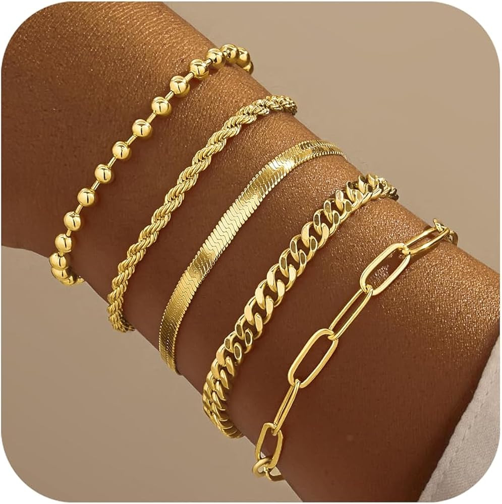 Gold Bracelets for Women,Dainty Bracelets Set for Women Trendy, Gold Bracelets Stack With Beaded,... | Amazon (US)
