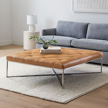 Maeve Square Leather Ottoman | West Elm (US)