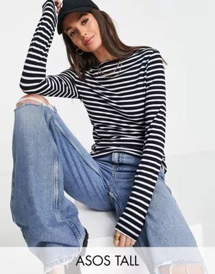 ASOS DESIGN Tall long sleeve striped t-shirt in navy | ASOS (Global)