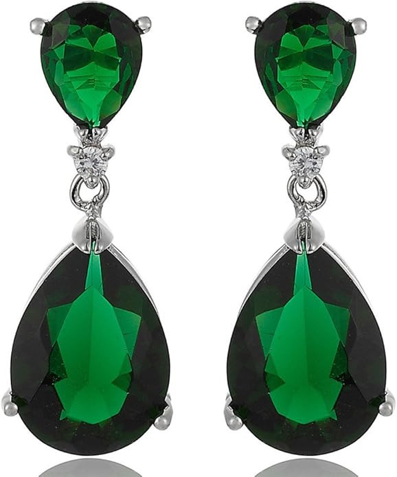 [RIZILIA CELEBOX] Teardrop Dangle Pierced Earrings with Pear Cut CZ [9 Colors available] in White... | Amazon (US)