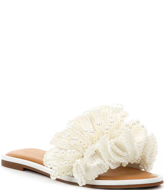 Zerina Pearl Ruffle Detail Slide Sandals | Dillard's