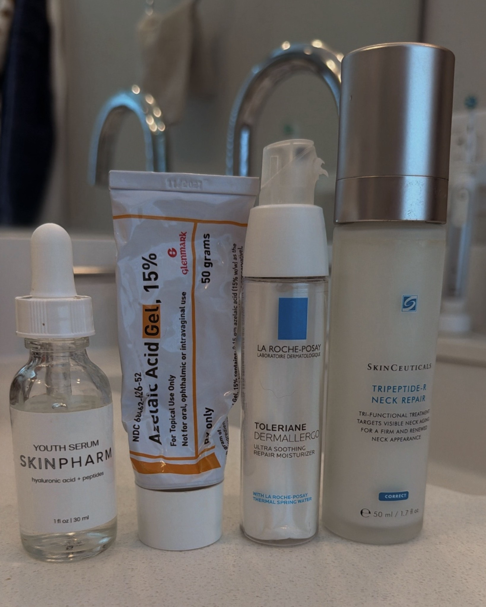 Sensitive skin / gentle skincare 

Skin pharm youth serum - hyaluronic acid + peptides 

Azelaic acid - Prescription 

La Roche posay ultra soothing repair moisturizer 

Skinceuticals tripeptide neck cream

#LTKgrwm #LTKselfcare #LTKBeauty