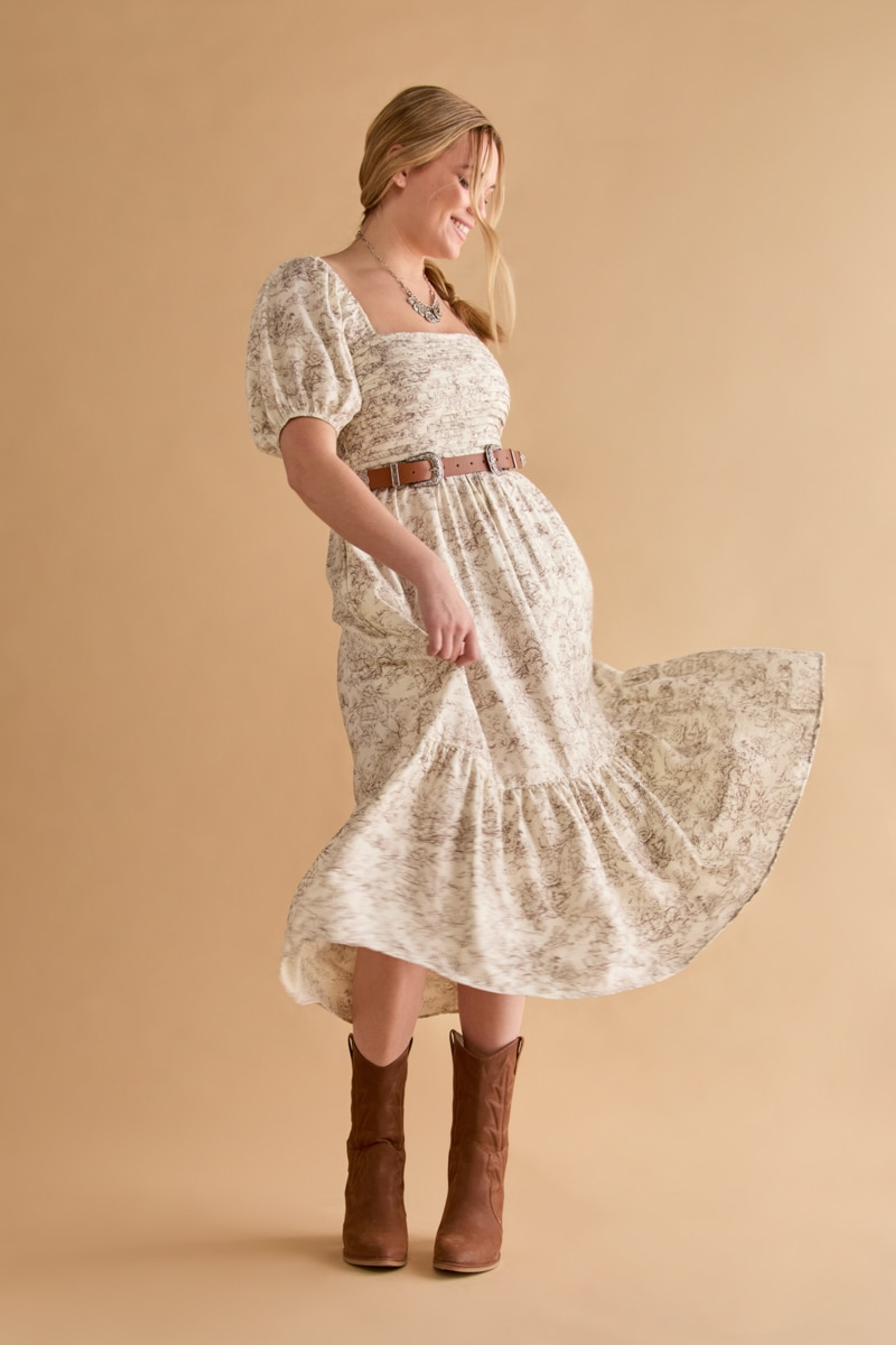 Tisha Pleated Post Card Print Maxi Dress | Francesca's