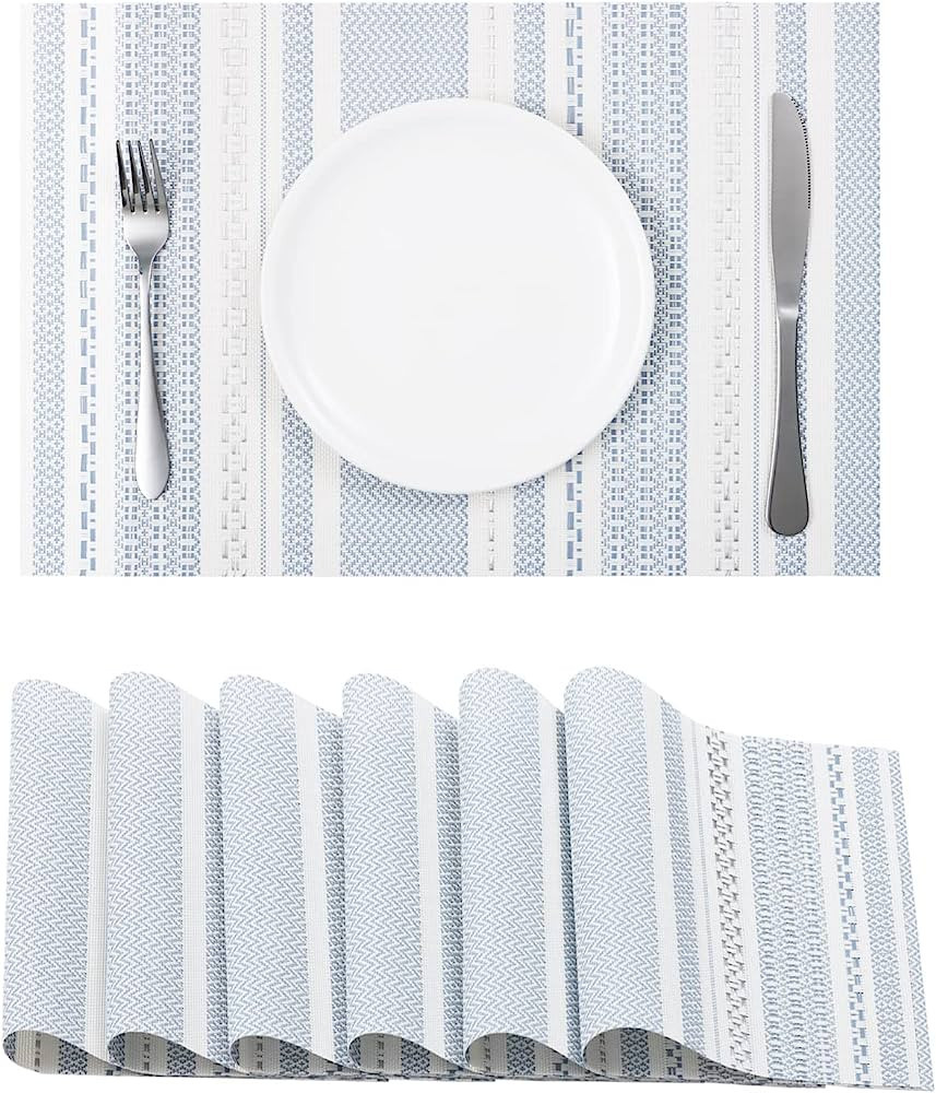 HeloHo Blue Placemats Set of 6,Vinyl Table Place Mats Heat Resistant Stain Resistant Foldable Pla... | Amazon (US)
