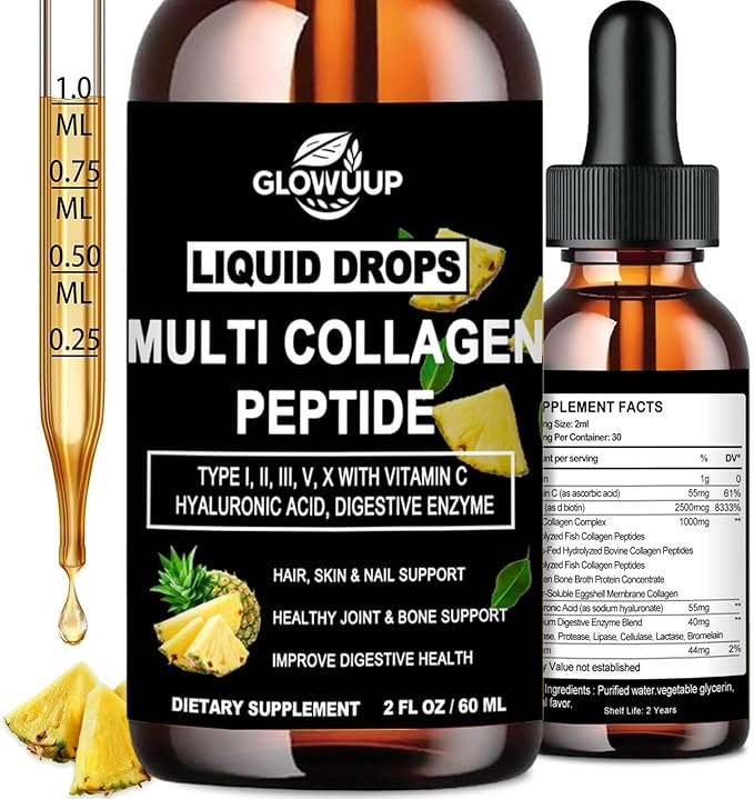 Multi Collagen Peptides Liquid Drops for Women & Men-Type I, II, III, V, X丨Hydrolyzed Collagen ... | Amazon (US)