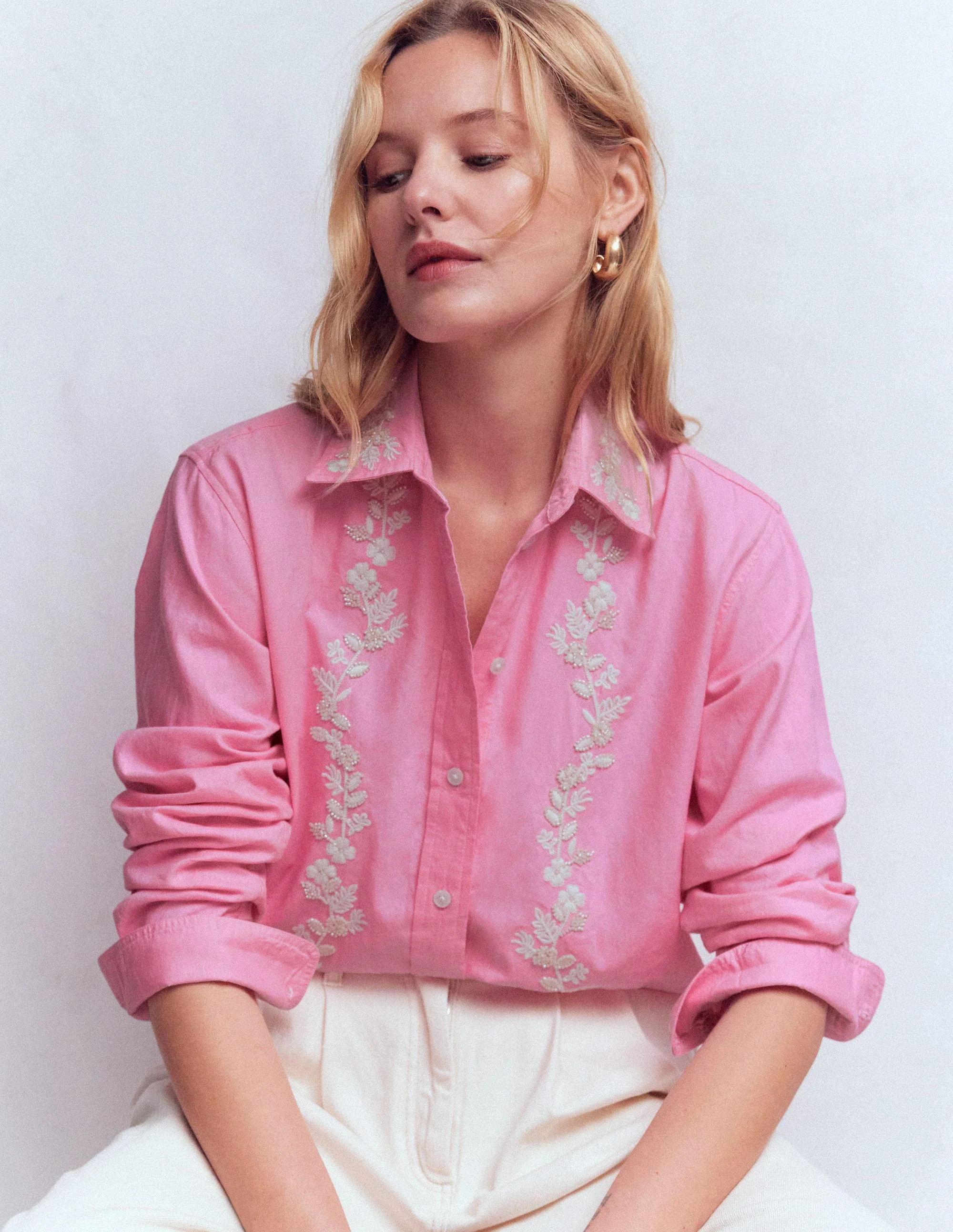 Sadie Relaxed Cotton Shirt-Floral Beaded Oxford | Boden (US)