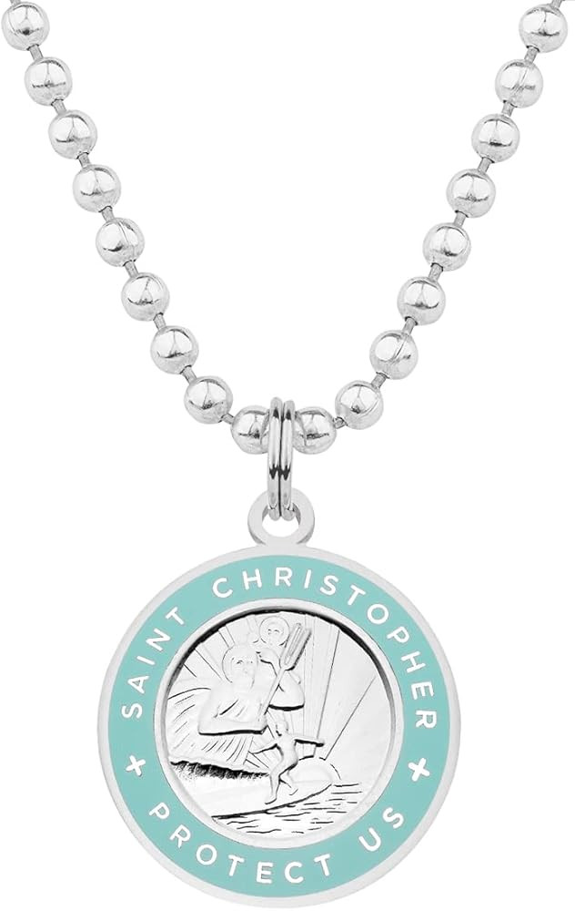 Get Back Necklaces St. Christopher Surf Necklace | Medium - Silver / Baby Blue | Amazon (US)