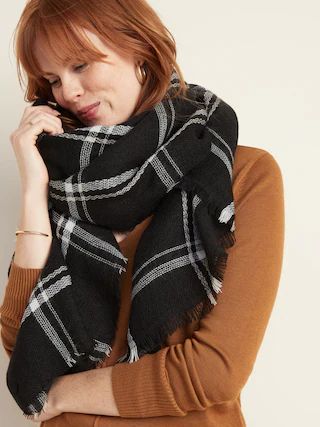 Fringed Oversized Flannel Scarf for Women | Old Navy (US)