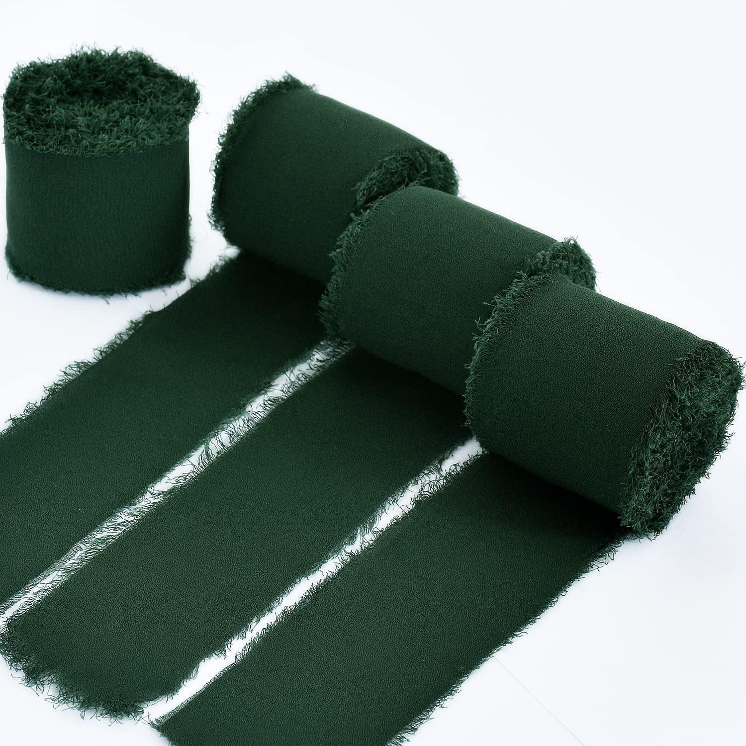 TONIFUL 4 Rolls Silk Chiffon Ribbon, 1-1/2 Inch x 22yds, Dark Green Chiffon Ribbons, Handmade Fri... | Amazon (US)