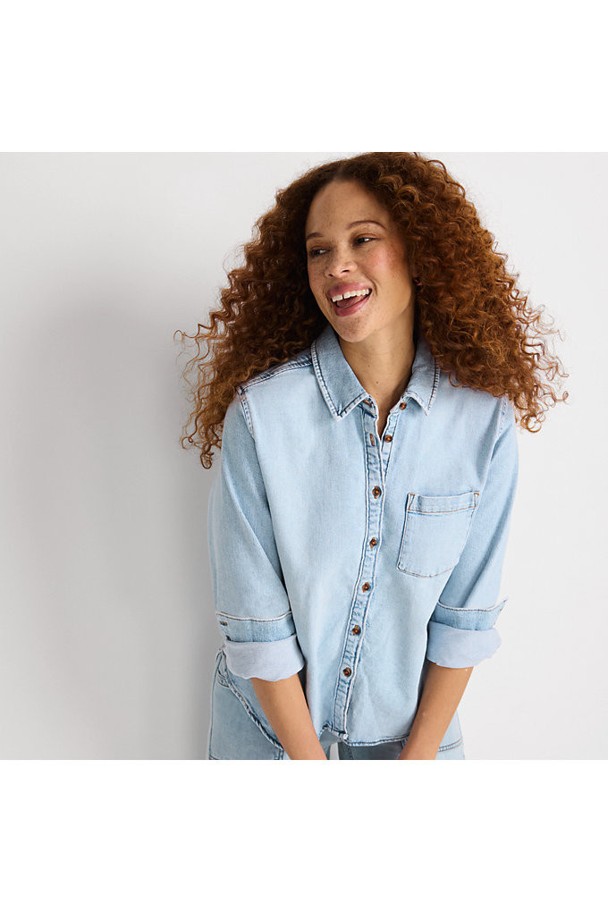 Women's Soft Denim Twill Button Front Shirt - Lands' End - Blue - XS | Lands' End (US)