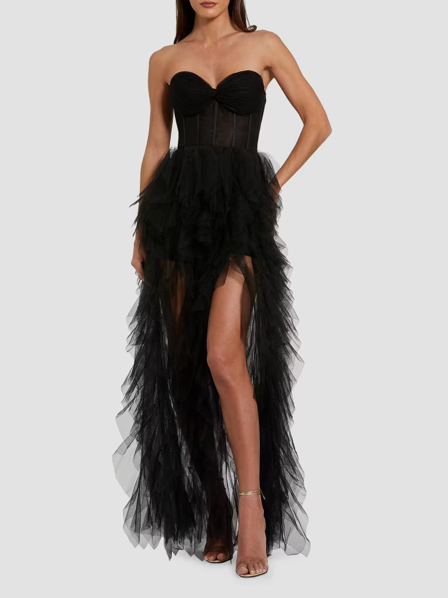 Women's Tulle Strapless Bustier Ruffled Gown - Black - Size 2 | Saks Fifth Avenue