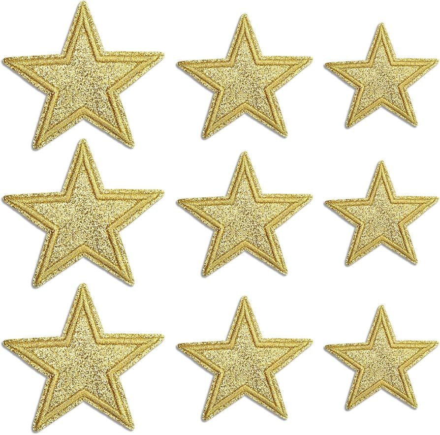 15pcs Gold Star Iron On Patches, 3 Sizes Glitter Star Embroidered Patch Cute Applique DIY Decorat... | Amazon (US)