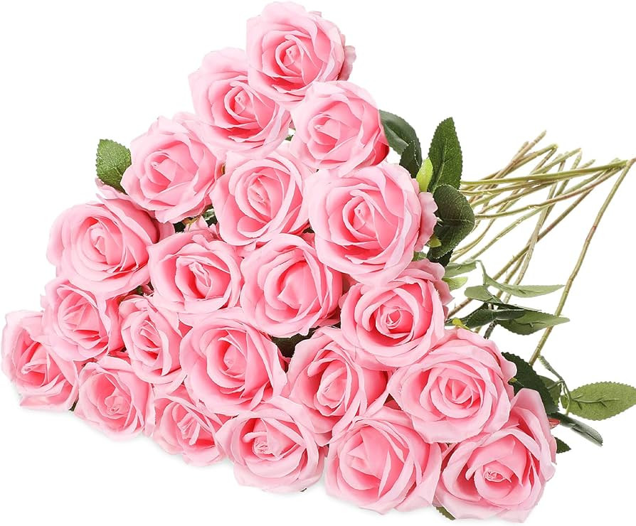 Hotop 20 Pcs Artificial Rose Flowers with Long Stem,Real Touch Silk Realistic Plastic Bouquet Ros... | Amazon (US)