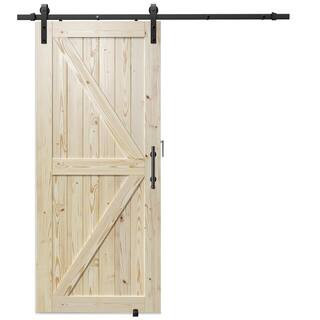 K Model 36 in. x 80 in. Natural Unfinished Solid Wood Interior Sliding Barn Door with Hardware Kit | The Home Depot