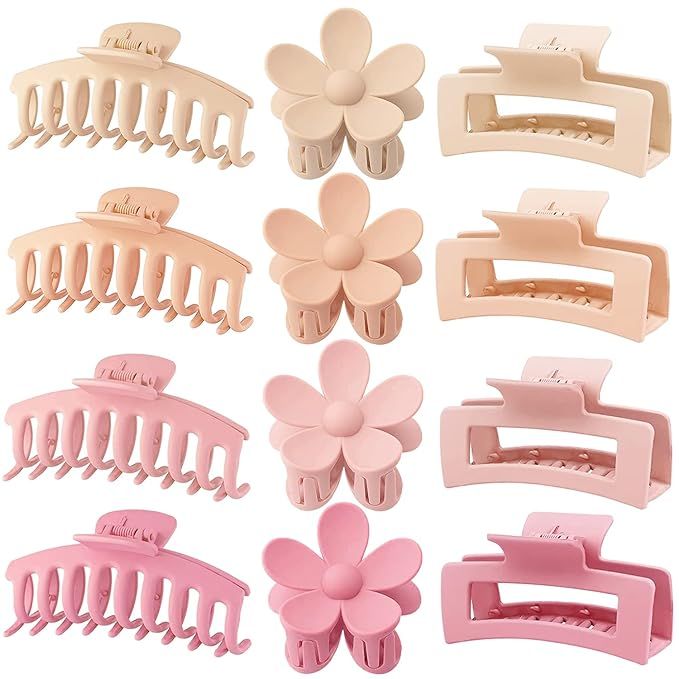 Large Hair Claw Clips 12 Pack 4.3 Inch Rectangle Hair Claw Clips Flower Hair Clips for Women Thin... | Amazon (US)