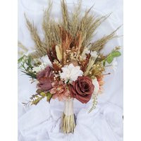 Rustic Boho Wedding Bouquet, Brown Bouquet, Brown & Pampas Grass Bridal Bridesmaids Boutonniere, Rustic | Etsy (US)