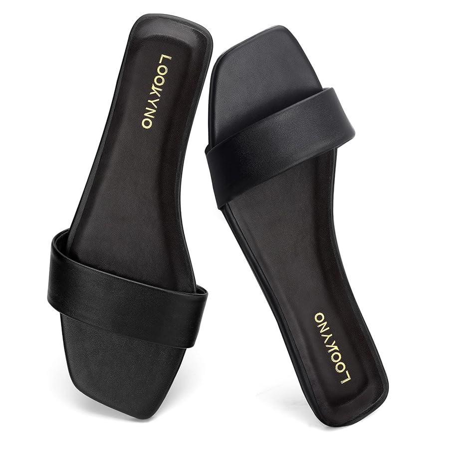 Women's Flat Sandals Square Fashion Basic Sandals Slides Comfortable Slip On Summer for Slippers ... | Amazon (US)