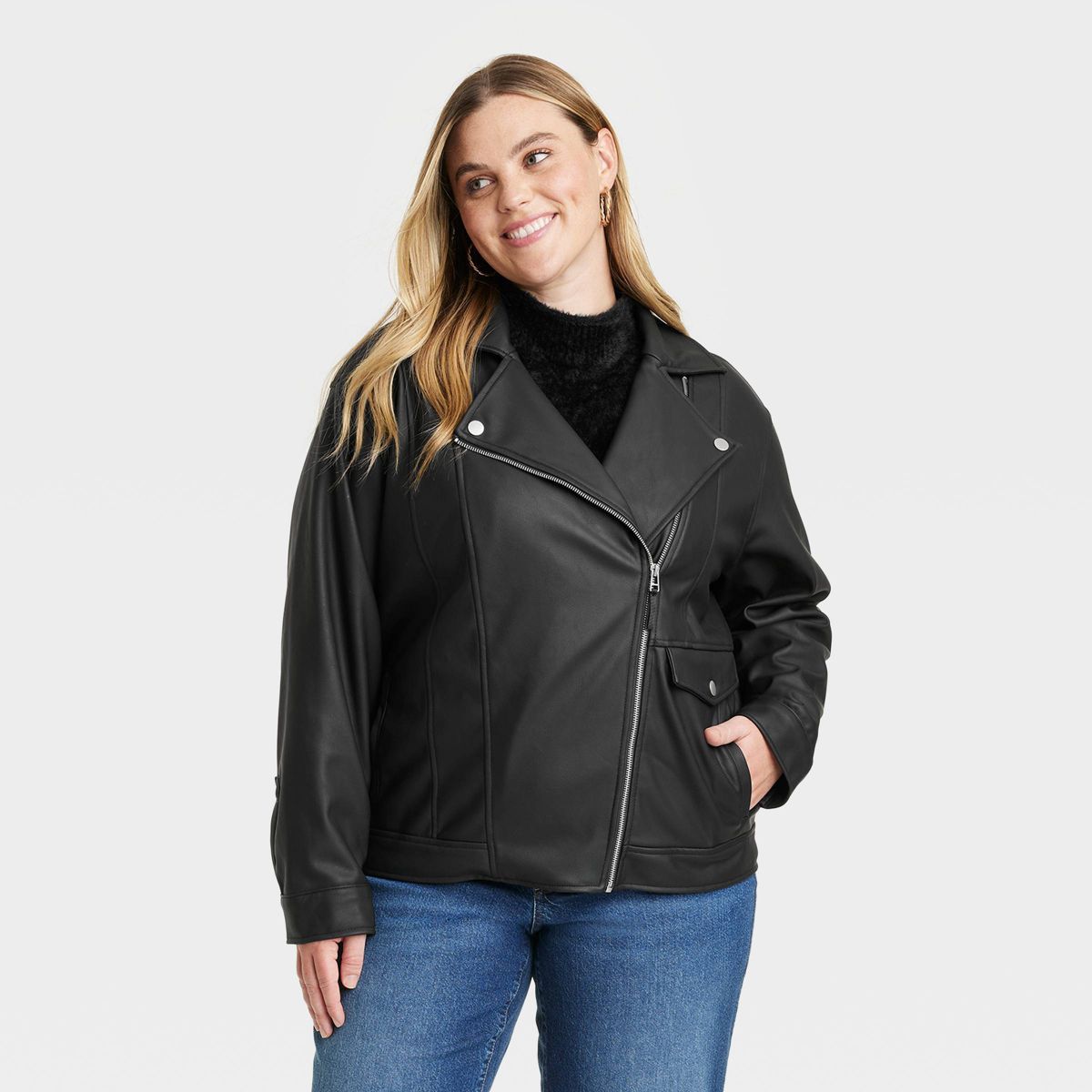 Women's Oversized Faux Leather Moto Jacket - Universal Thread™ Black | Target