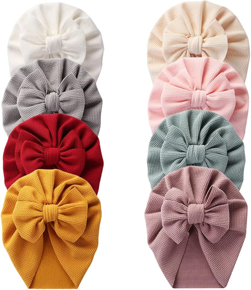 KIDOCHEESE Baby Turban Bow Hat Infant Headband Nursery Beanie Headwrap Soft Stretchy Cap for Newb... | Amazon (US)
