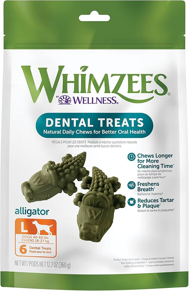 WHIMZEES by Wellness Alligator Natural Dental Chews for Dogs, Long Lasting Treats, Grain-Free, Fr... | Amazon (US)