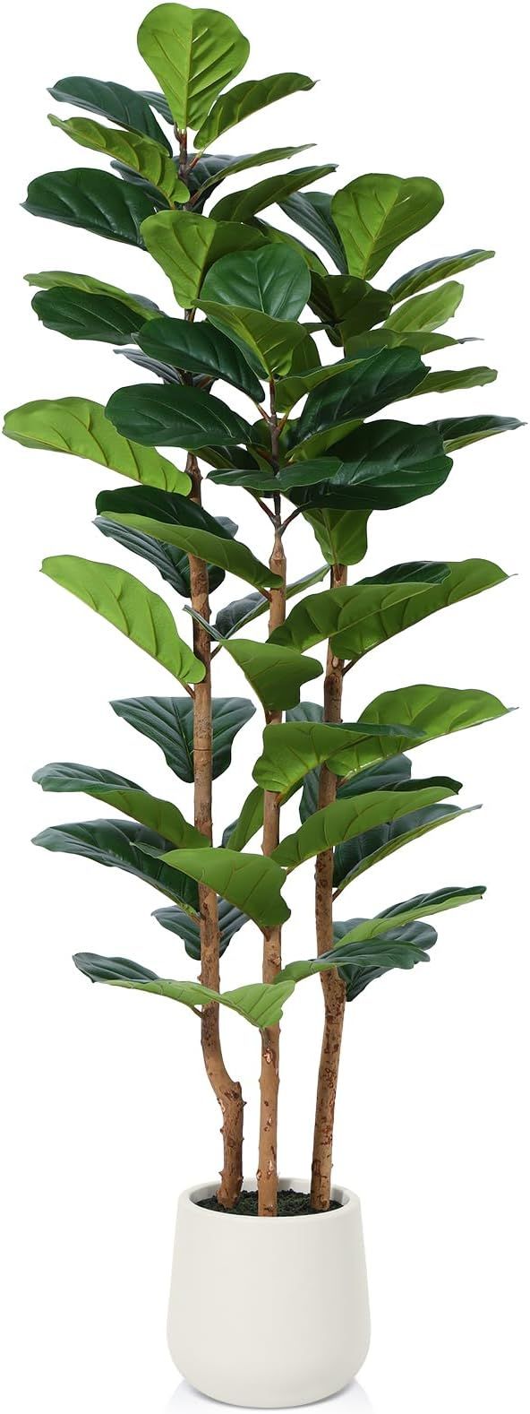 Artificial Fiddle Leaf Fig Tree with White Planter, 5ft Tall Fake Tree with Natural Wood Trunk fo... | Amazon (US)