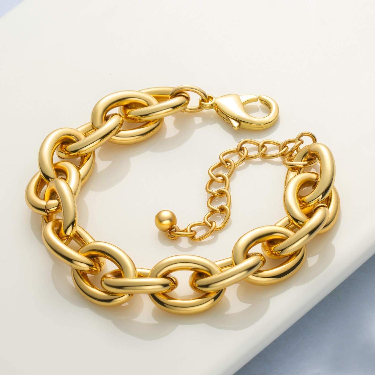 Gold Bracelets for Women - Lane Woods 14k Gold Plated Chunky Thick Large Link Chain Bracelet Gold | Walmart (US)