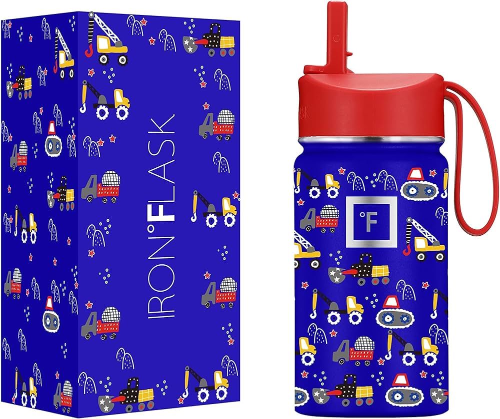 IRON °FLASK Kids Water Bottle - 14 Oz, Straw Lid, 20 Name Stickers, Vacuum Insulated Stainless S... | Amazon (US)