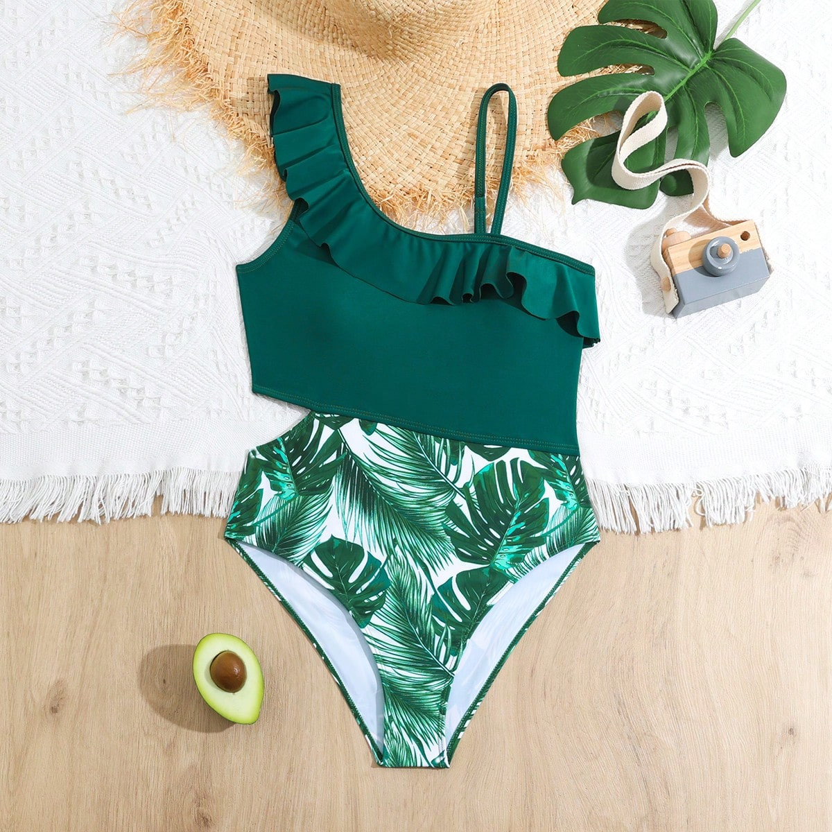 Tween Girl Tropical Print Bikini Swimsuit With Kimono | SHEIN