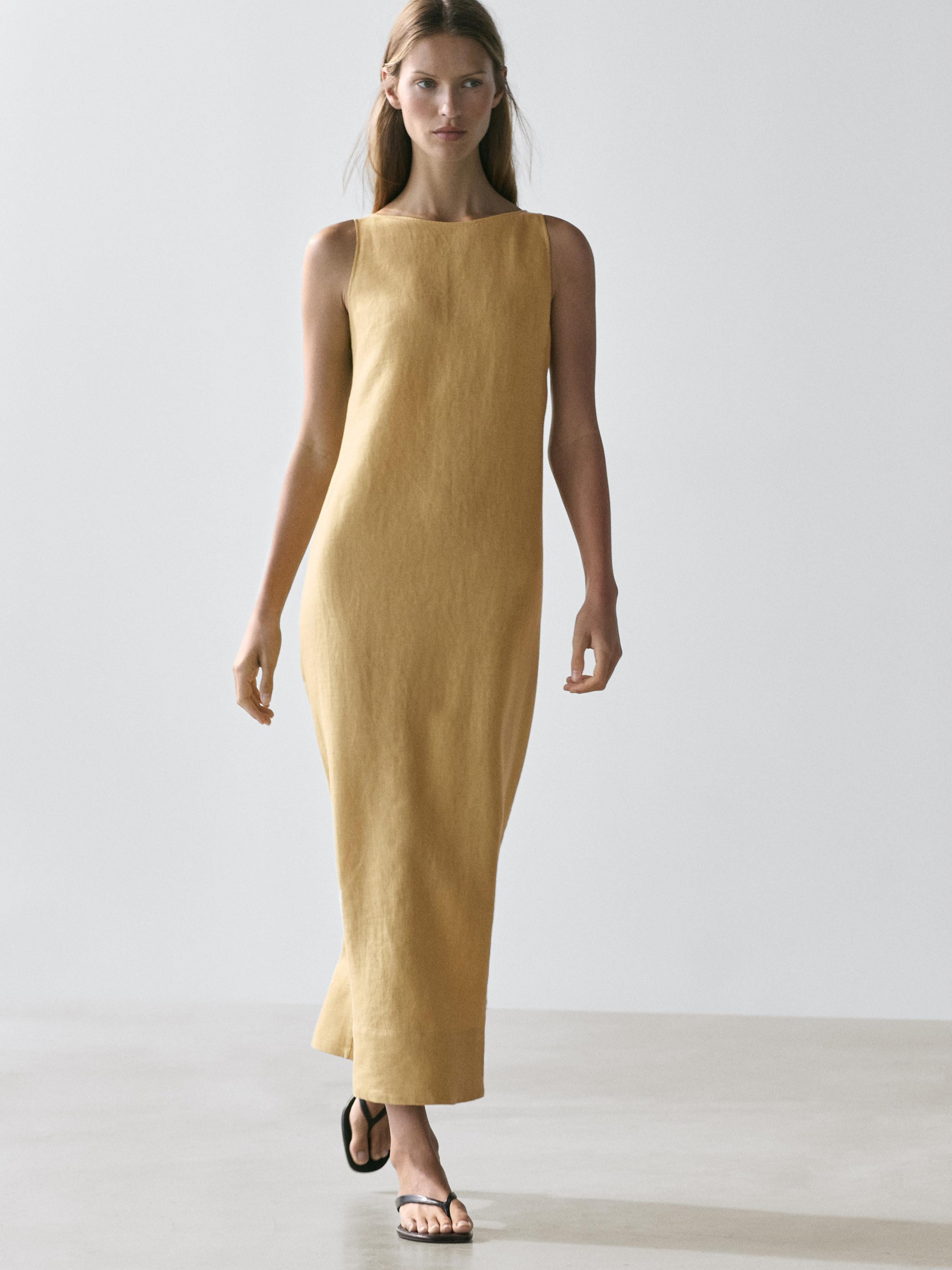 Linen halter midi dress | Massimo Dutti UK