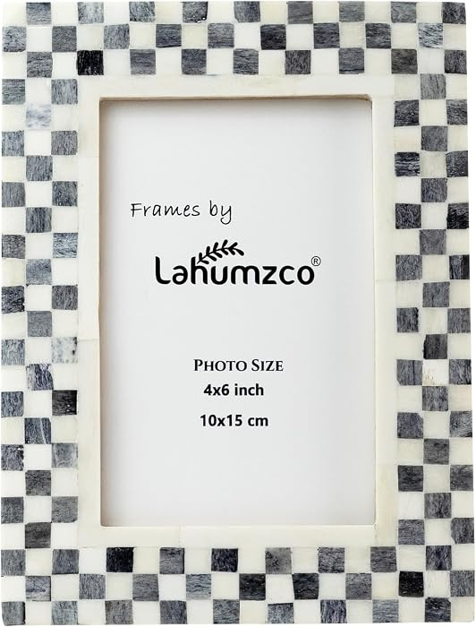 4x6 Bone Inlay Picture Frame \u2013 Handmade Imperfect Checkered Pattern Photo Frame for Tabletop... | Amazon (US)