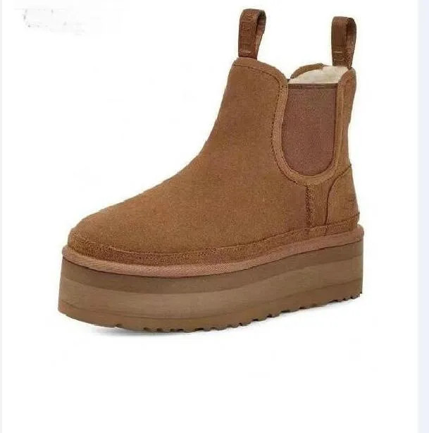 designers Half Platform Boots Designer Women Snow Boots Real Leather Thick Bottom Brown Slip-on A... | DHGate