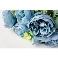 Dusty Blue Peony Bunch, Silk Artificial Flowers, Diy Wedding Flowers, Floral Stems, Flower Bunch, Home Accents, Wreath Making Bouquet | Etsy (US)
