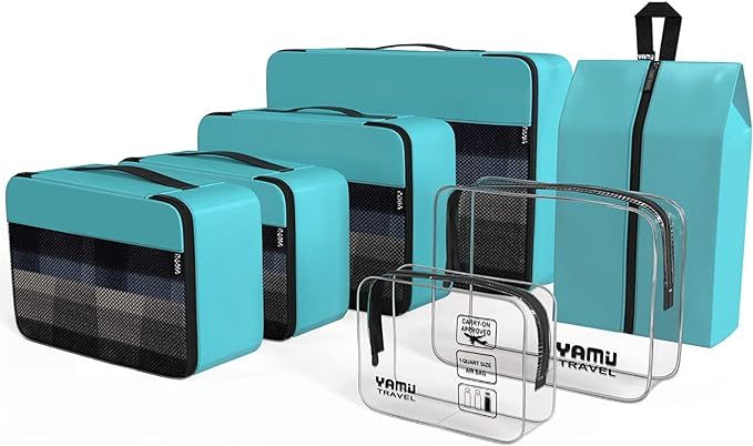 YAMIU Packing Cubes 7-Pcs Travel Organizer Accessories with Shoe Bag & 2 Toiletry Bags | Amazon (US)