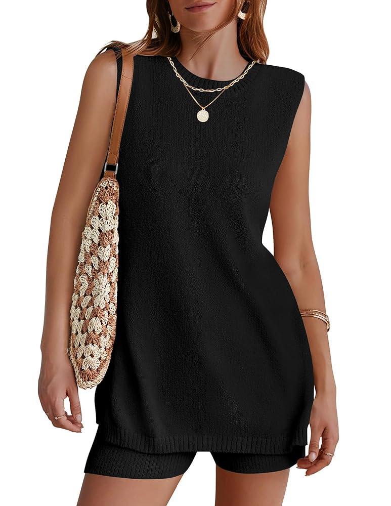 NENONA Women's Summer Sleeveless Sweater Lounge Sets Casual Loose Fit Tunic Tops and Shorts 2 Pie... | Amazon (US)