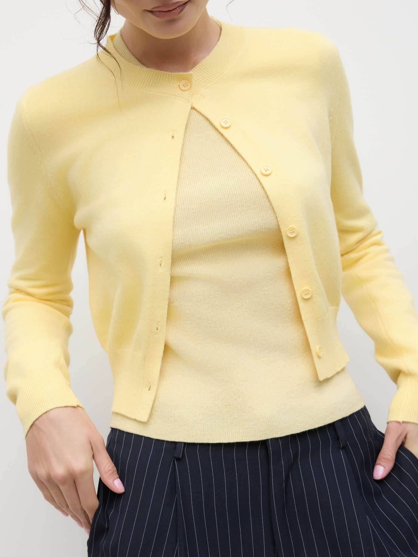 Knit Round Neckline Button Cardigan | Cider