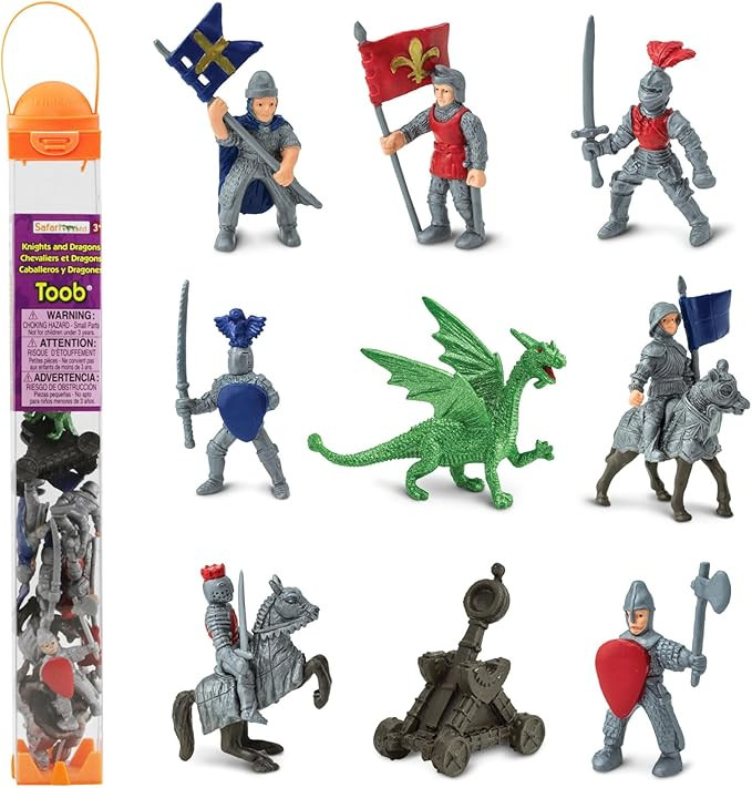 Safari Ltd. Knights & Dragons Toob - Set of 10 Mini Figurines: Red & Blue Kingdom Knights, Catapu... | Amazon (US)