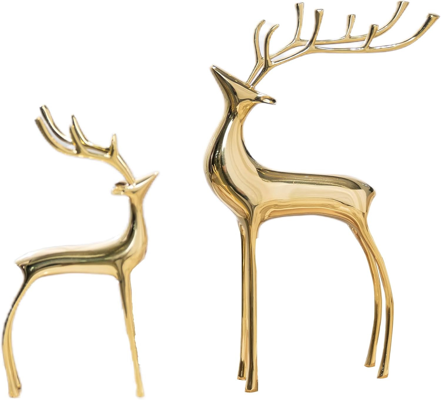 YACSNBF Reindeer Figurine Statues Deluxe Set of 2, Christmas Deer Pure Copper Heavy Reindeer Ornaments for Home Decor Accents Living Room Office Bookself Tabletop Mantle Christmas Decoration, Gold | Amazon (US)