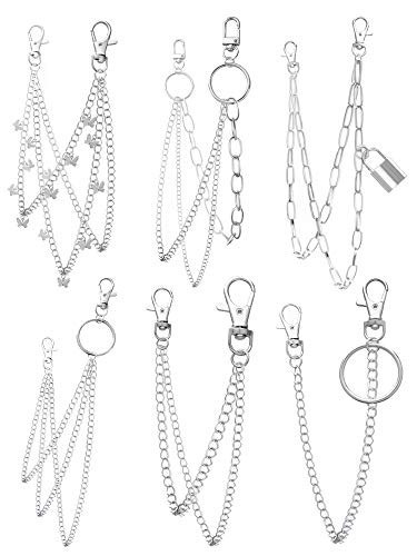 6 Pieces Pants Chain Wallet Chain Butterfly Lock Charm Jeans Chains Pocket Punk Chain Hip Hop Rock Chains for Women Men | Amazon (US)