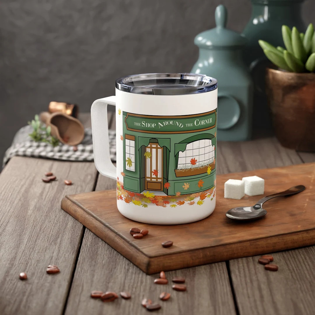 The Shop Around the Corner - Bookstore Drawing - You've Got Mail - Meg Ryan Insulated Coffee Mug,... | Etsy (US)