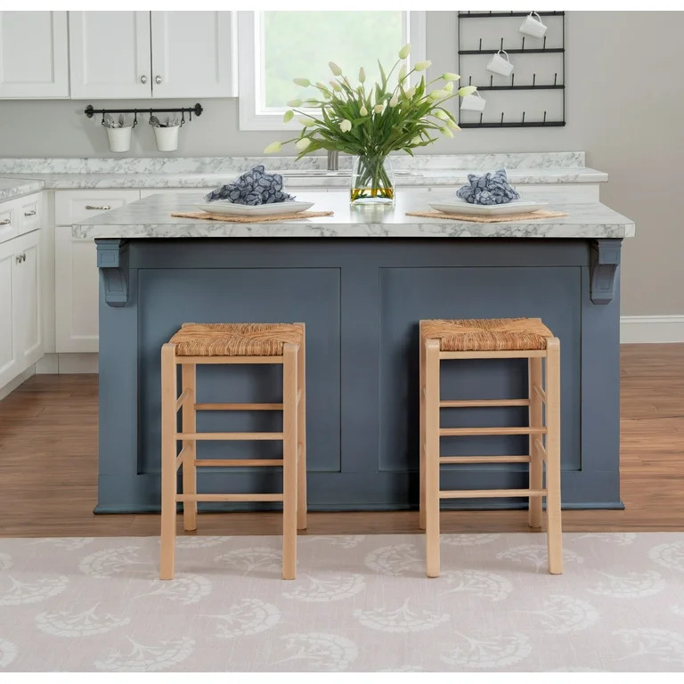 Linon Ivica 24.4" Backless Counter Stools, Set of 2, Natural with Handwoven Rush Seat | Walmart (US)