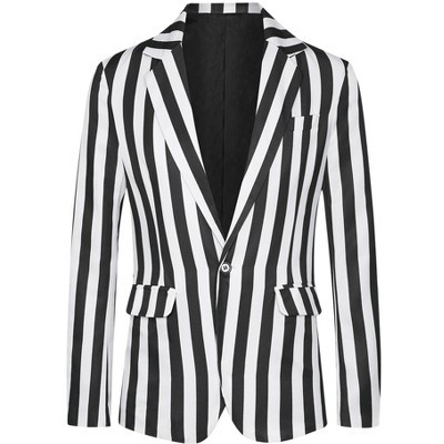 INSPIRE CHIC Men's One Button Business Stripes Patterned Blazers Black White Small | Target