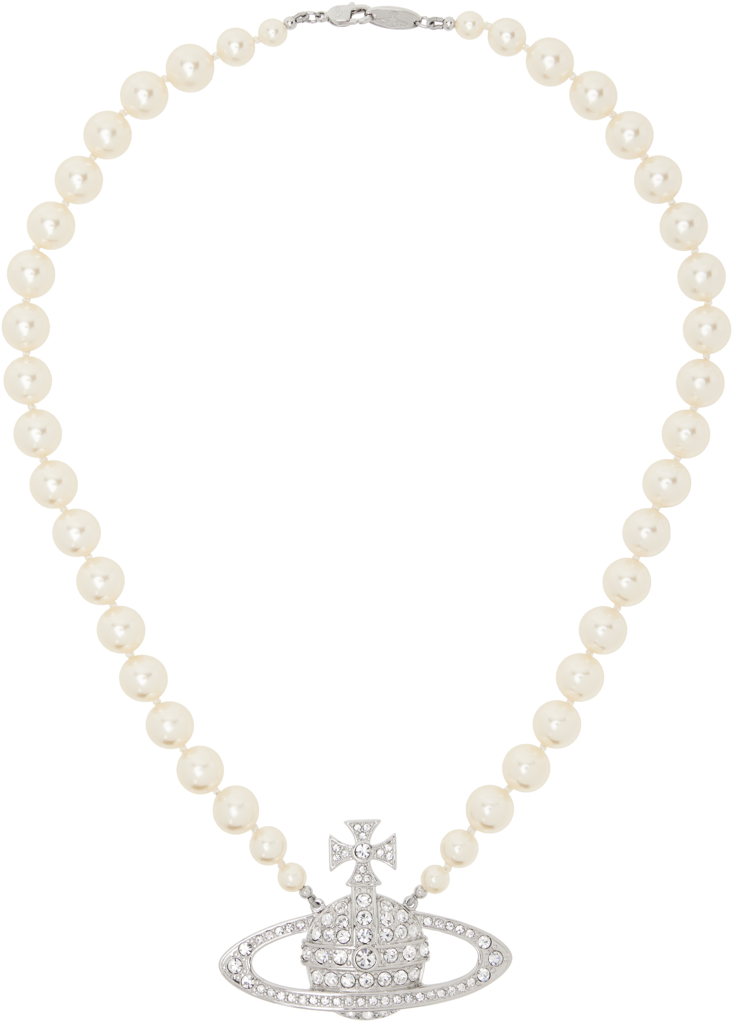 Vivienne Westwood Silver & White Bas Relief Pearl Necklace | SSENSE
