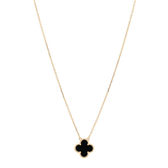 ARPELS 18K Yellow Gold Black Onyx Vintage Alhambra Pendant Necklace | FASHIONPHILE (US)