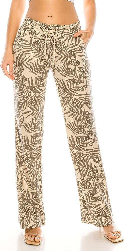 Cali1850 Women's Print Linen Pants - 32" Inseam Oceanside Drawstring Smocked Waist Casual Lounge ... | Amazon (US)