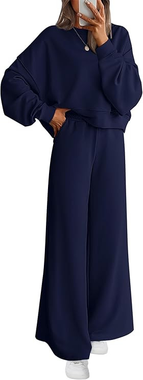 PRETTYGARDEN Women 2 Piece Outfits 2025 Fall Sweatsuits Crewneck Sweatshirt Wide Leg Sweatpants L... | Amazon (US)