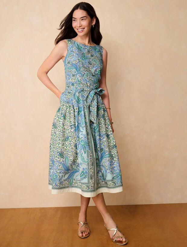 Modern Poplin Fit & Flare Dress - Heritage Paisley | Talbots