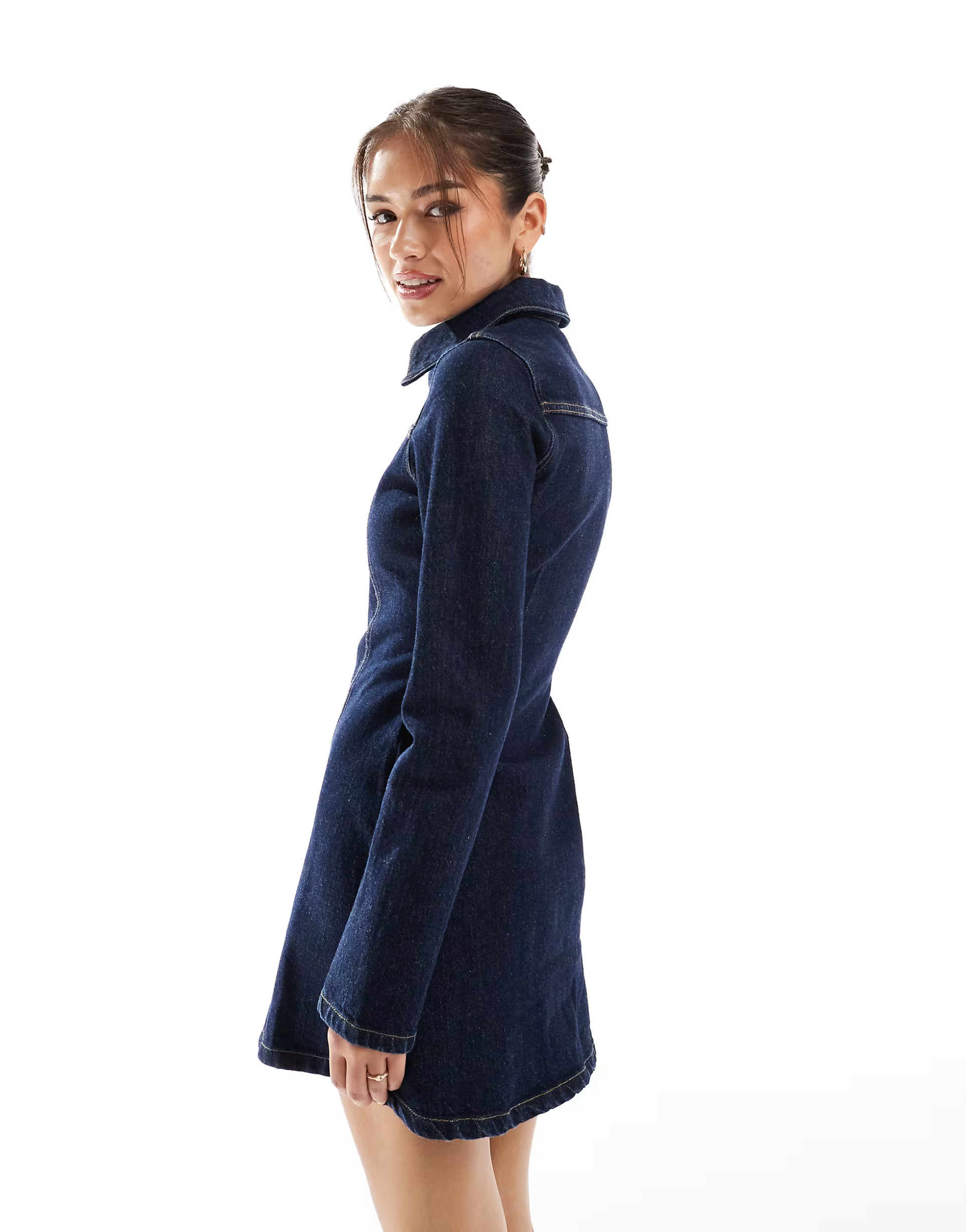 ASOS DESIGN denim mini shirt dress with zip in inky wash | ASOS (Global)